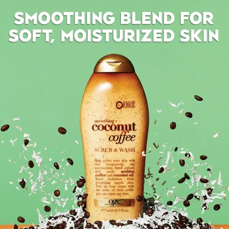 img_3377 🌴 OGX Smoothing + Coconut Coffee – Gel Douche Gommant 2 en 1 (577 ml) – Image 1